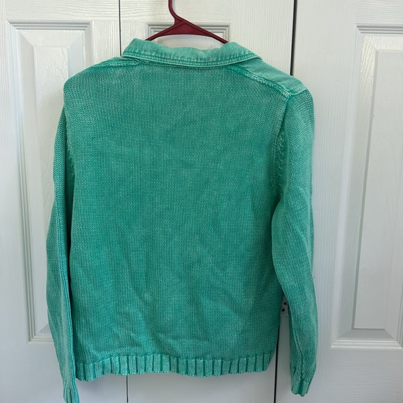 PBJ Blues Acid Washed Turquoise Denim Trim Sweater Jacket - Picture 3 of 3